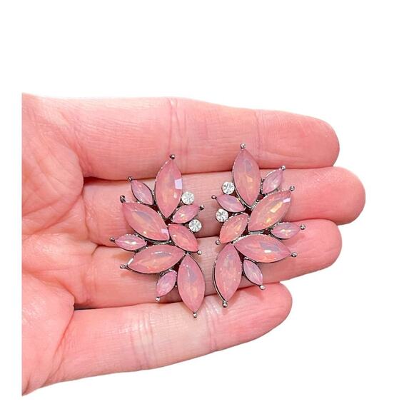 Pink Crystal Cluster Earrings - Picture 1 of 4